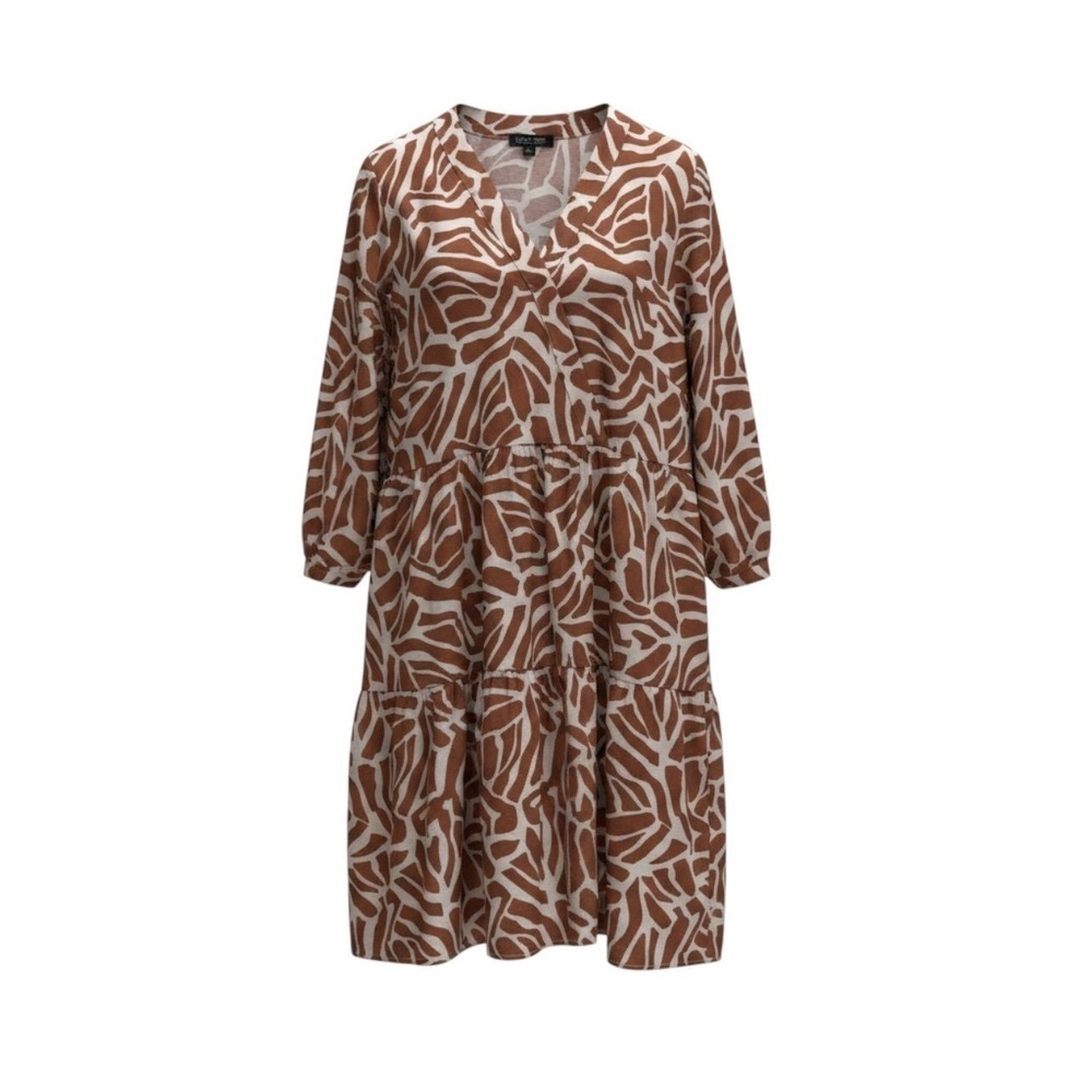 Rachel Zoe Brown White Animal Print Tiered V-Neck Mini Dress Womens Large boho